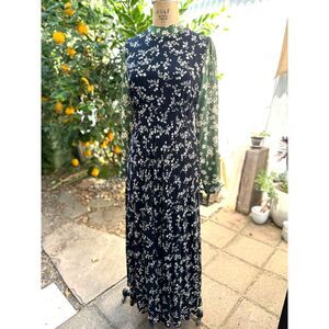 Anthropologie x Kachel Luisa Green & Black Floral Long Sleeve Maxi Dress Size 6
